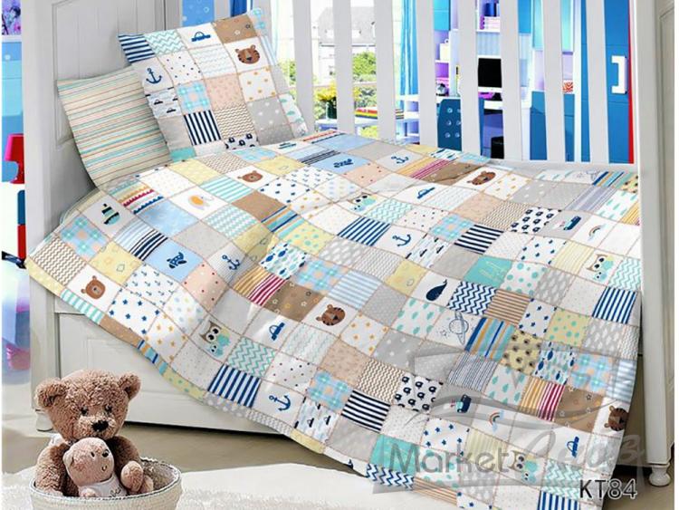 СД-084 Сатин АРТ постельное белье Малыш, простынь на рез, пододеяльник на молнии 100% хлопок