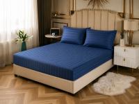 Простынь CottonShine сатин на резинке синий 160*200*30 с наволочками 50*70/2