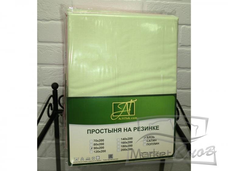 Салатовая простыня Бязь однотонная на резинке 090х200х25