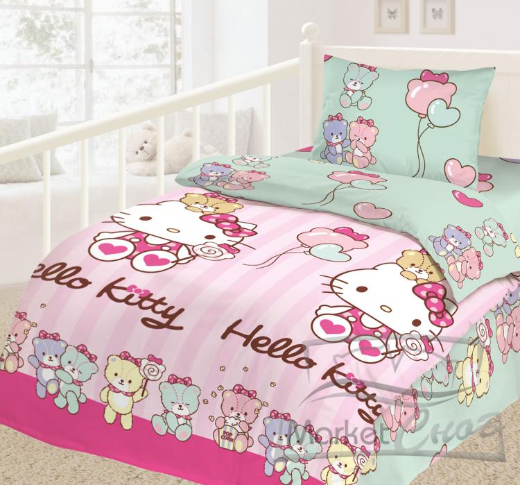 Облачко КПБ ясли Бязь Hello Kitty  81/1+82/1 хлопок 100%