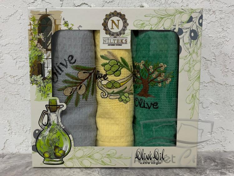 Набор Nilteks полотенце вафельное Олива(40*60)x3 100% хлопок