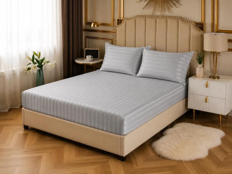 Простынь CottonShine сатин на резинке серый 180*200*30 с наволочками 50*70/2