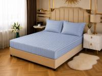 Простынь CottonShine сатин на резинке голубая 180*200*30 с наволочками 50*70/2